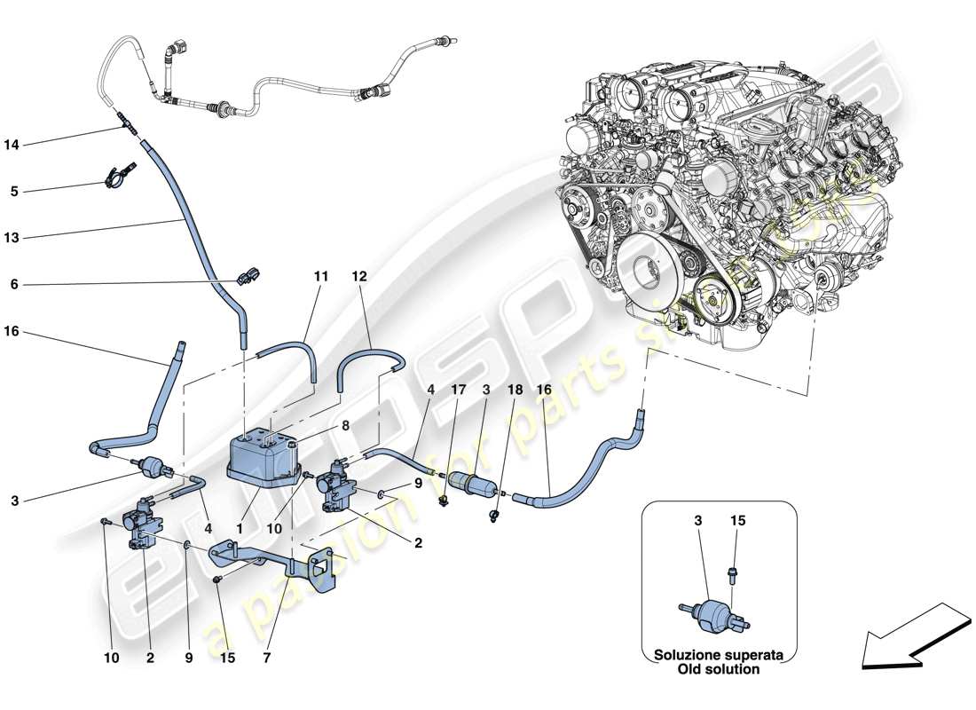 ferrari gtc4 lusso t (rhd) regolazioni del sistema turbocompressore diagramma delle parti