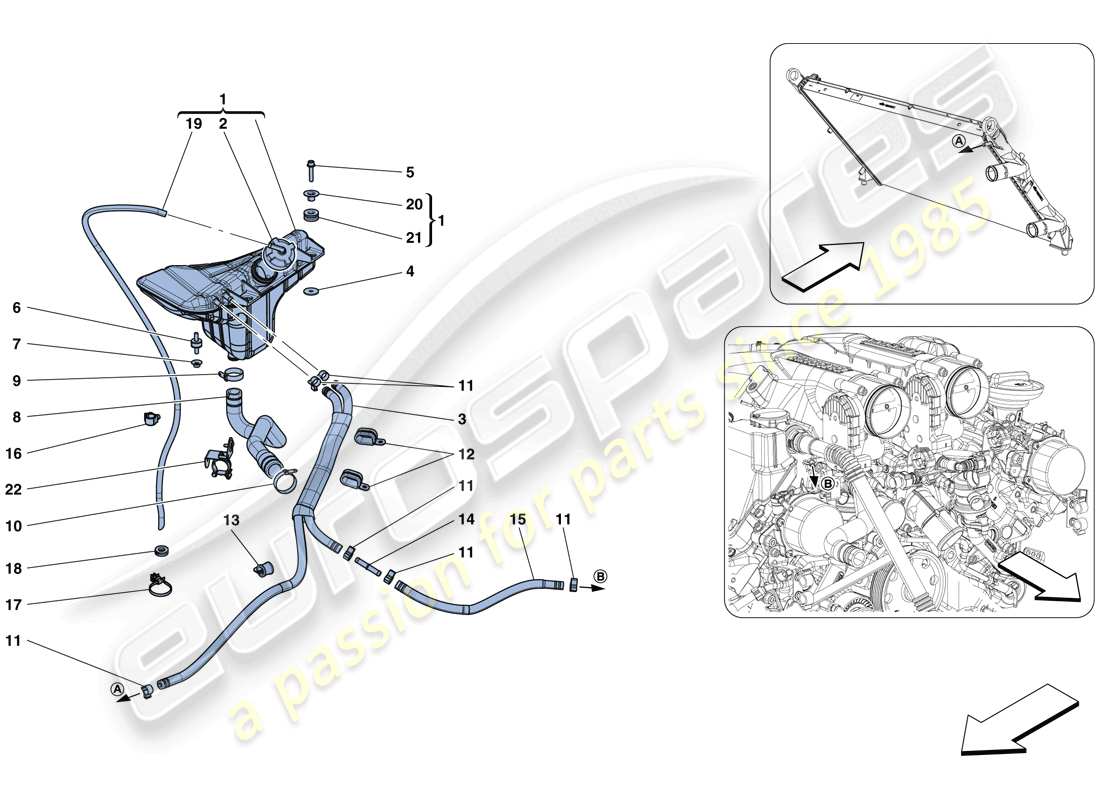 ferrari gtc4 lusso t (europe) raffreddamento - serbatoio di colletzione e tubi schema delle parti