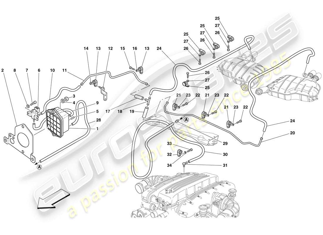 ferrari 612 scaglietti (europe) sistema di controllo della valvola di bypass diagramma delle parti