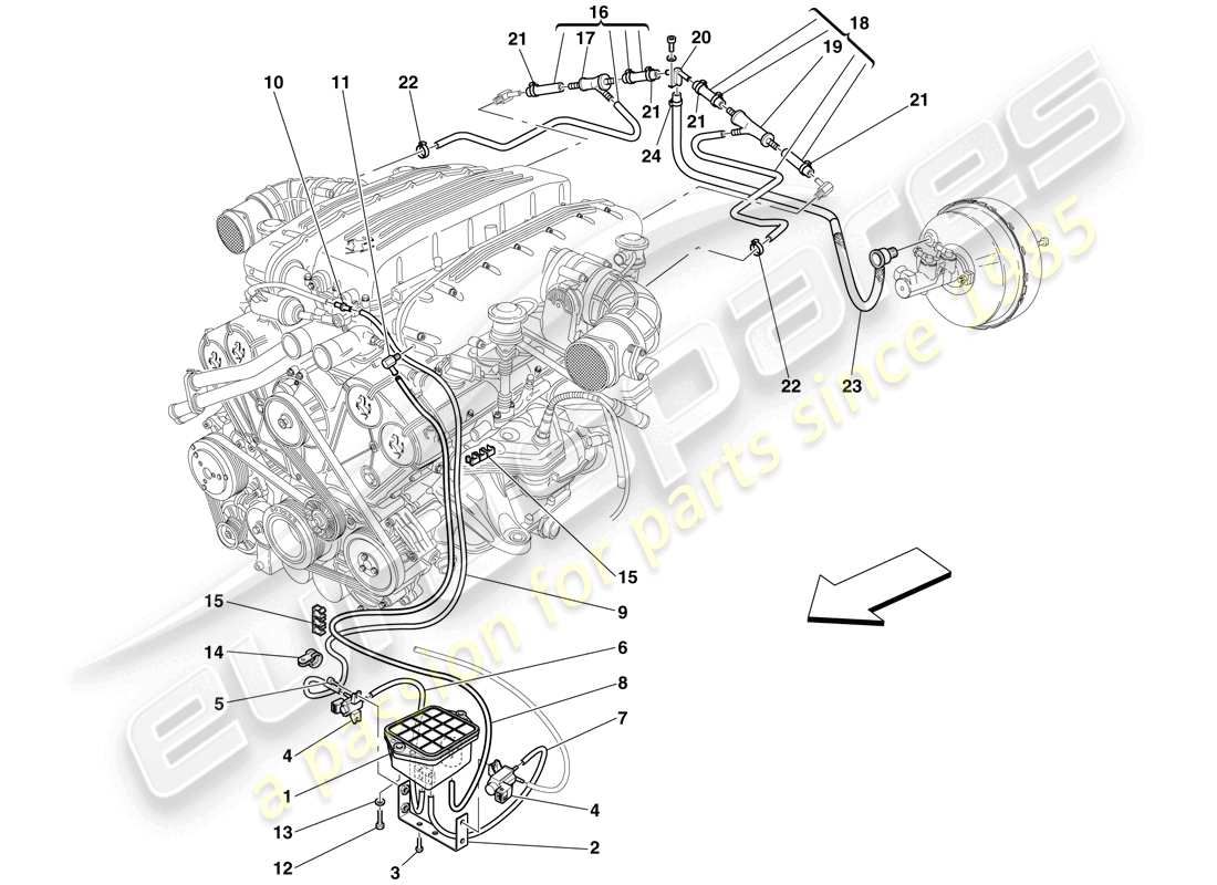 ferrari 612 scaglietti (europe) schema delle parti del sistema attuatore pneumatico