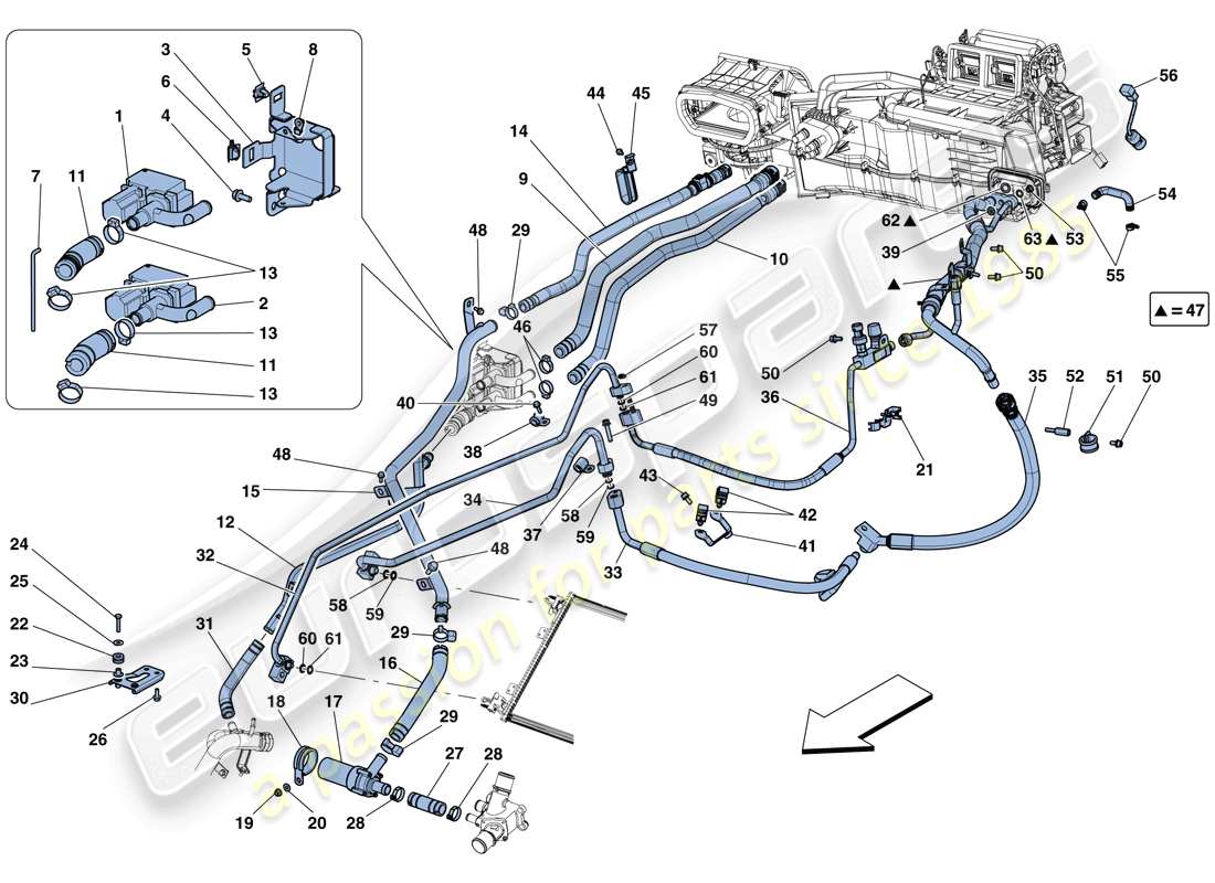 ferrari f12 berlinetta (usa) sistema ac - schema delle parti acqua e freon