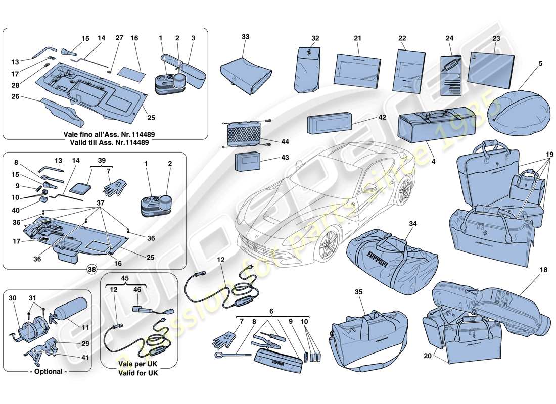 ferrari f12 berlinetta (europe) attrezzi e accessori forniti con il veicolo diagramma delle parti