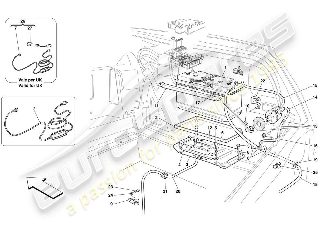 ferrari 599 sa aperta (usa) batteria diagramma delle parti