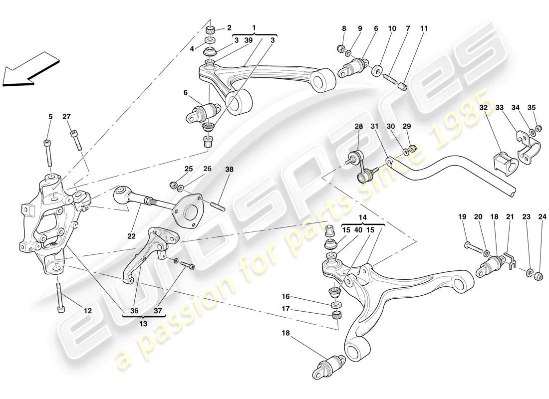 ferrari 599 sa aperta (rhd) sospensione posteriore - bracci e barra stabilizzatrice schema delle parti