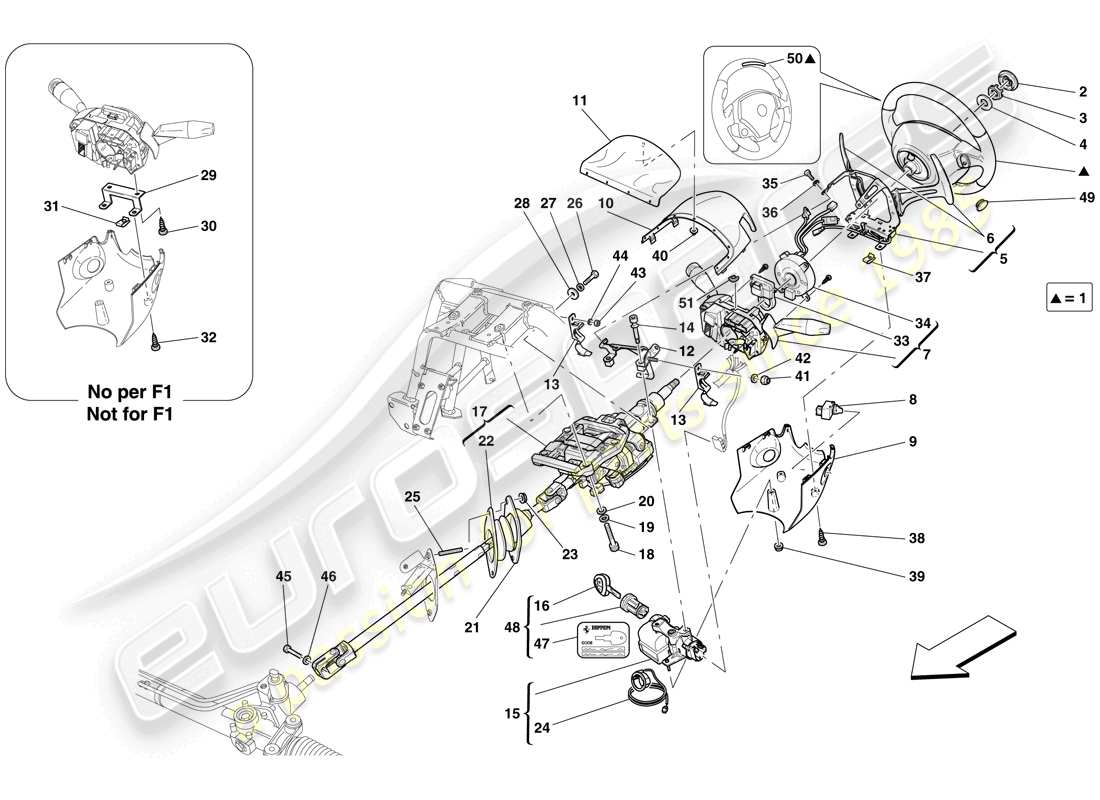ferrari 599 gtb fiorano (rhd) controllo dello sterzo diagramma delle parti