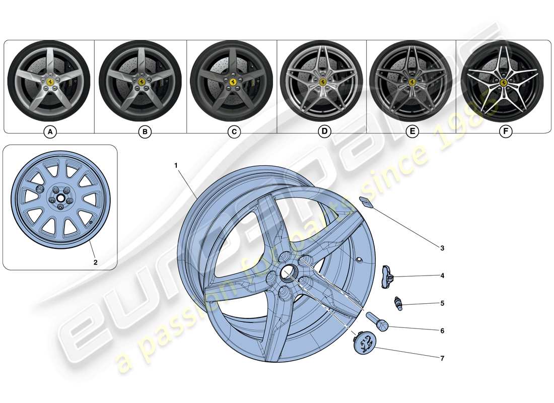 ferrari california t (europe) ruote diagramma delle parti