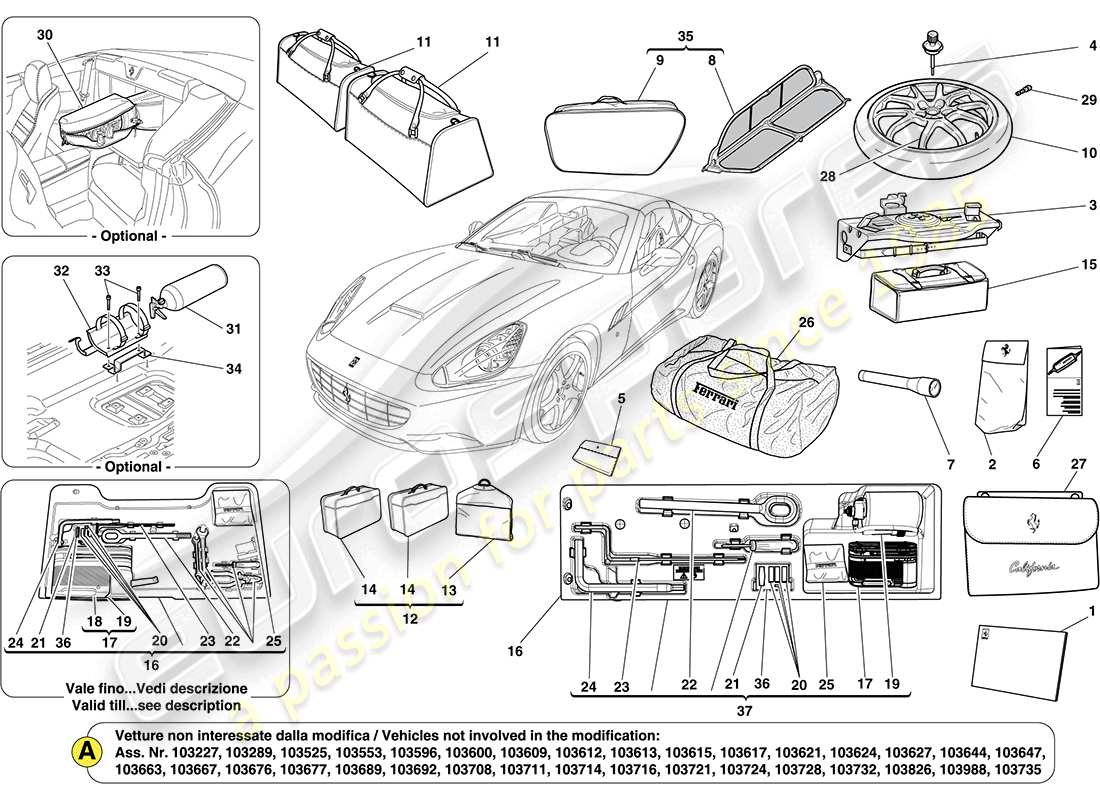 ferrari california (usa) accessori standard diagramma delle parti