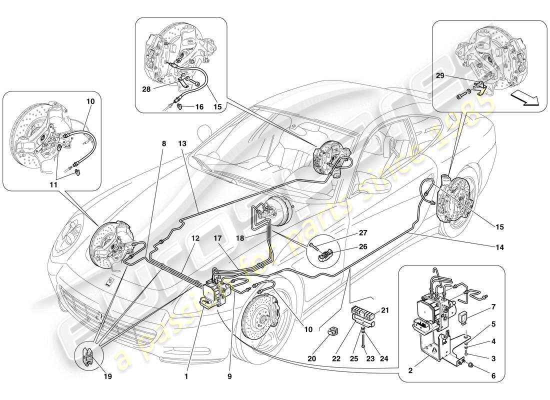 ferrari 612 scaglietti (rhd) sistema di frenaggio diagramma delle parti