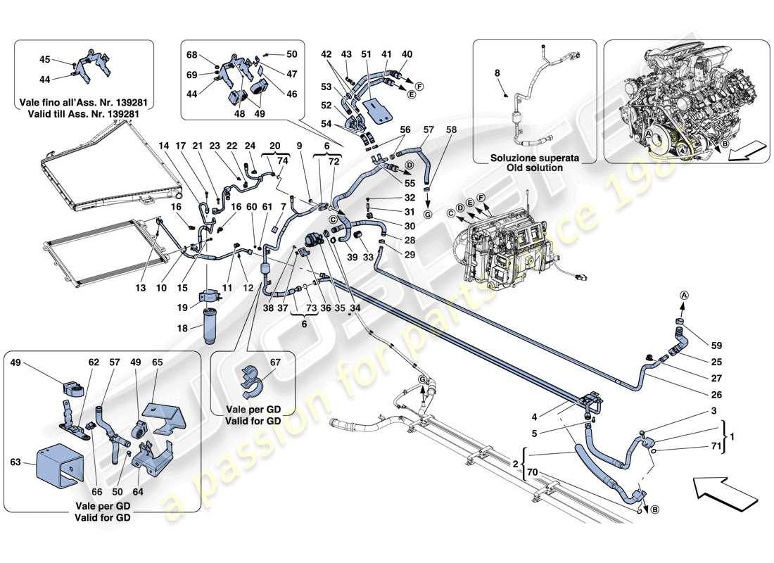 ferrari 488 spider (rhd) sistema ac - schema delle parti acqua e freon