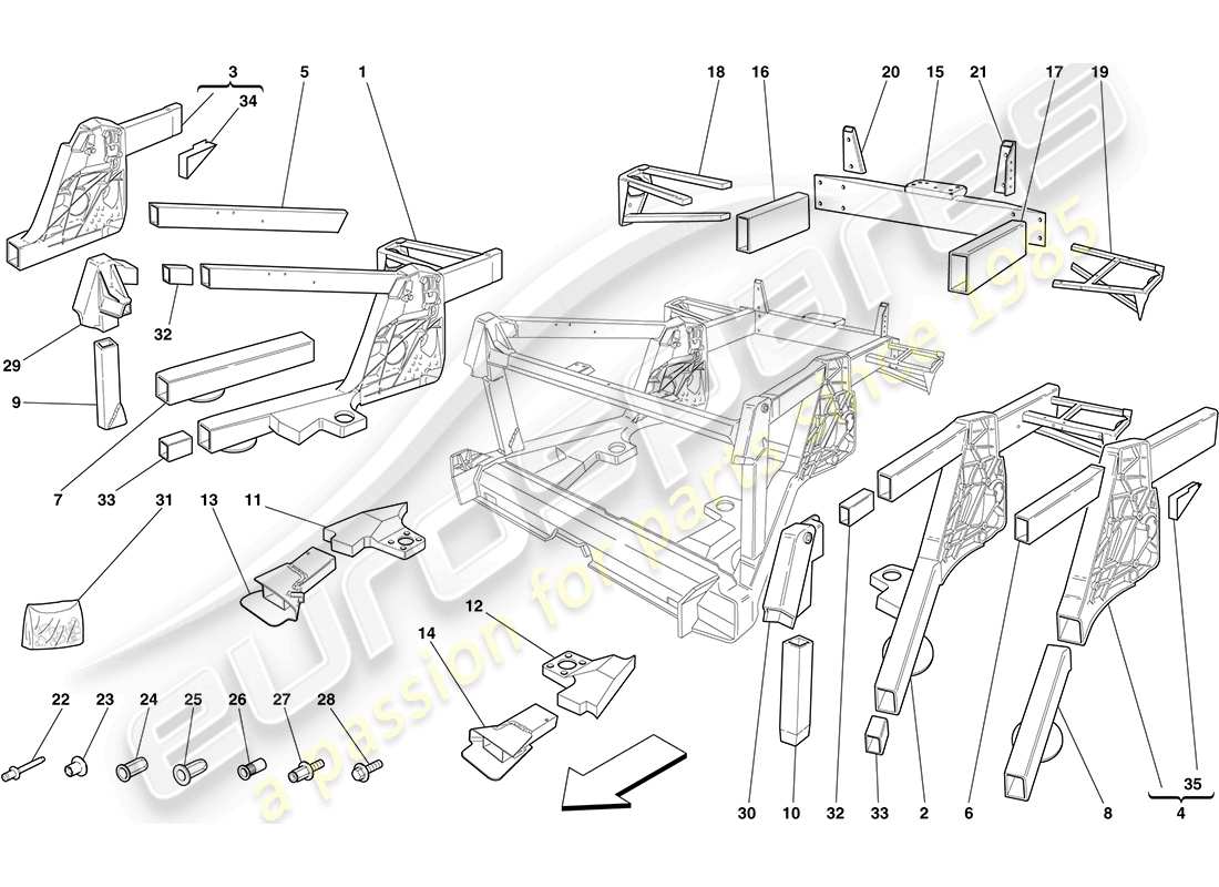 ferrari f430 coupe (usa) telaio - sottogruppi elemento posteriore schema delle parti