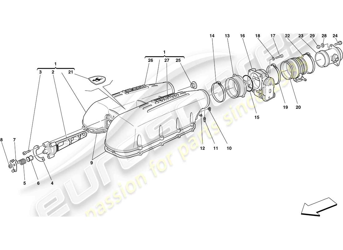 ferrari f430 coupe (usa) copertura collettore aspirazione diagramma delle parti