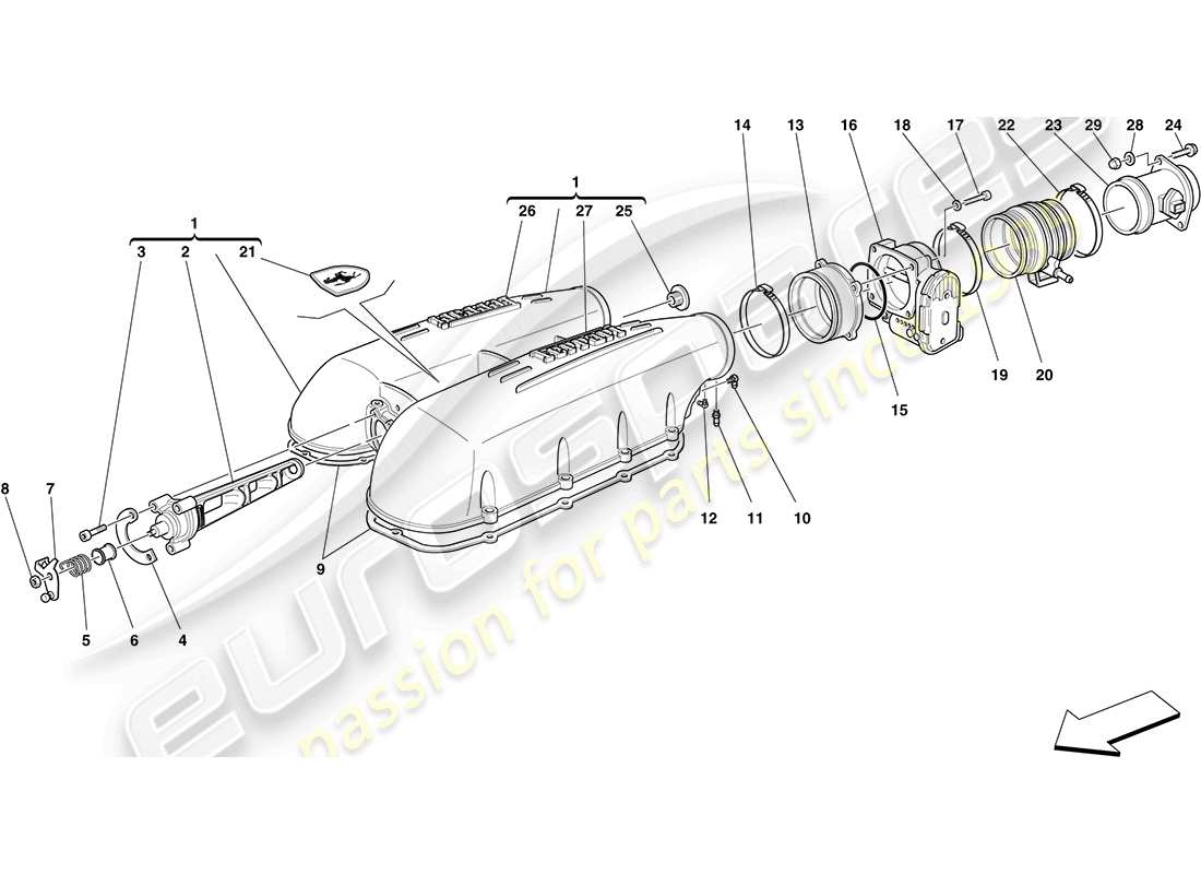 ferrari f430 coupe (usa) copertura del collettore di aspirazione schema delle parti