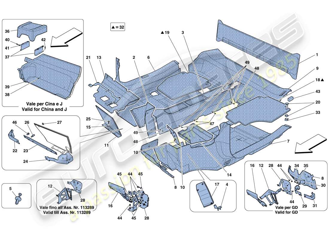 ferrari 458 spider (rhd) tappetini abitacolo diagramma delle parti