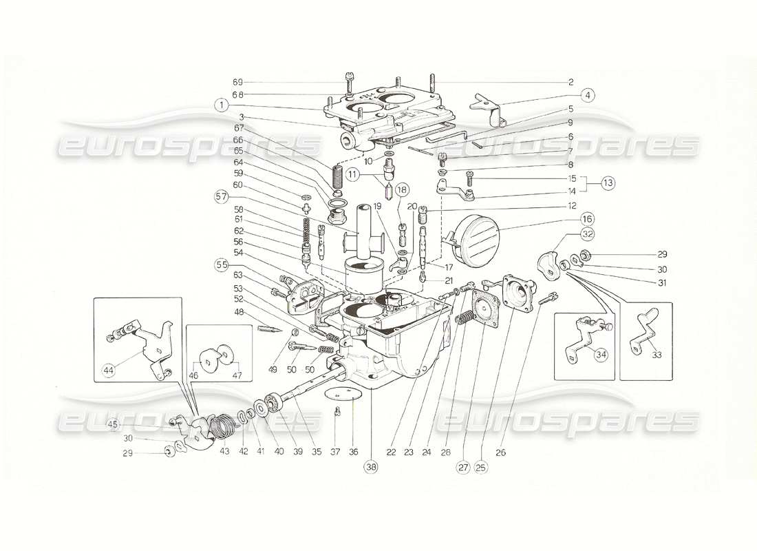 ferrari 308 gt4 dino (1976) diagramma delle parti dei carboidrati weber 40 dcnf (versione australiana 1976).