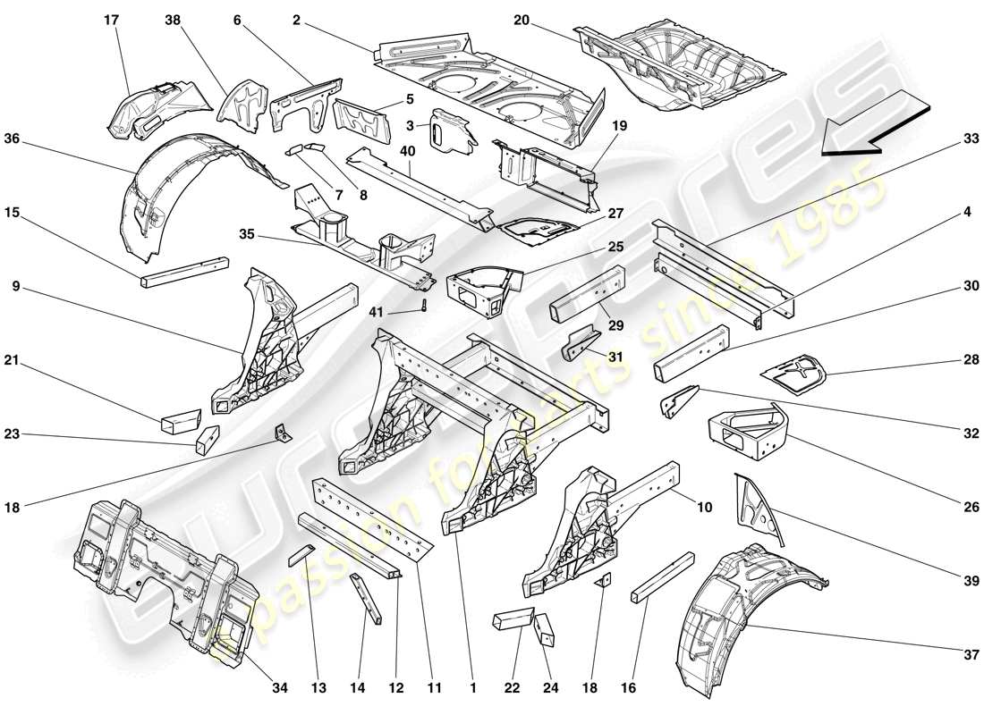 ferrari 599 gto (europe) strutture ed elementi posteriore del veicolo schema delle parti