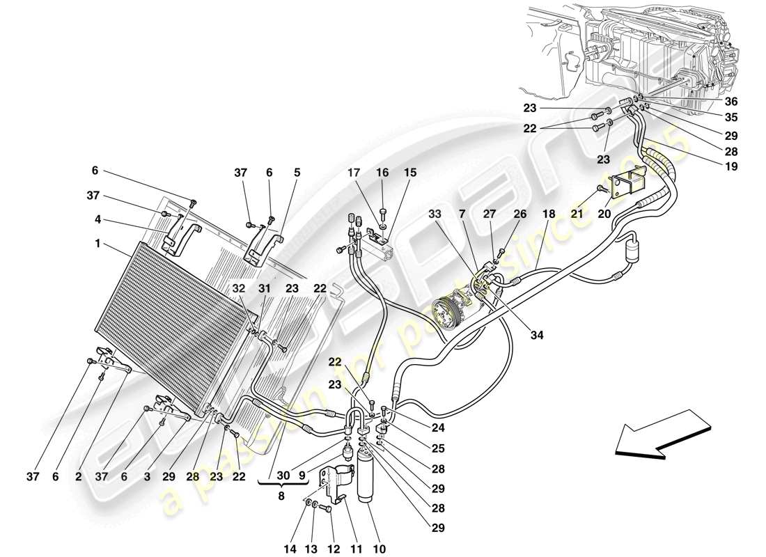 ferrari 599 gto (europe) sistema ac - tubi freon schema delle parti