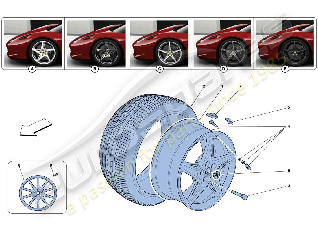 ferrari 458 italia (usa) ruote diagramma delle parti