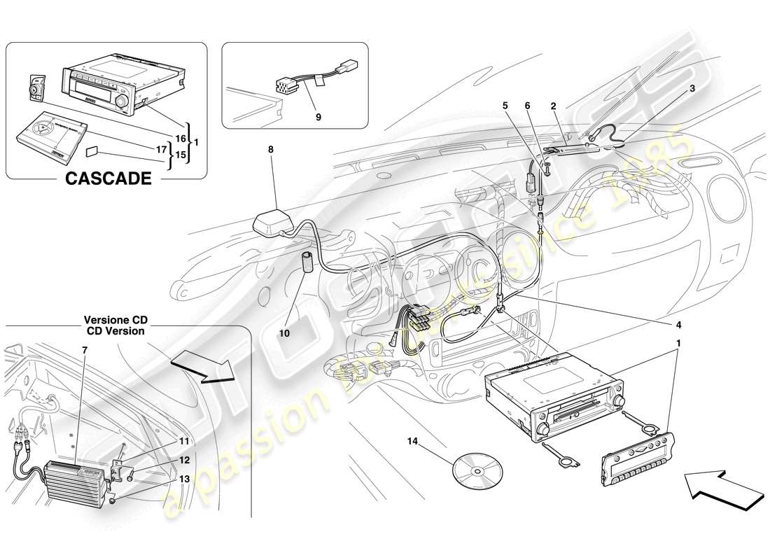 ferrari f430 spider (rhd) hifi system teilezeichnung