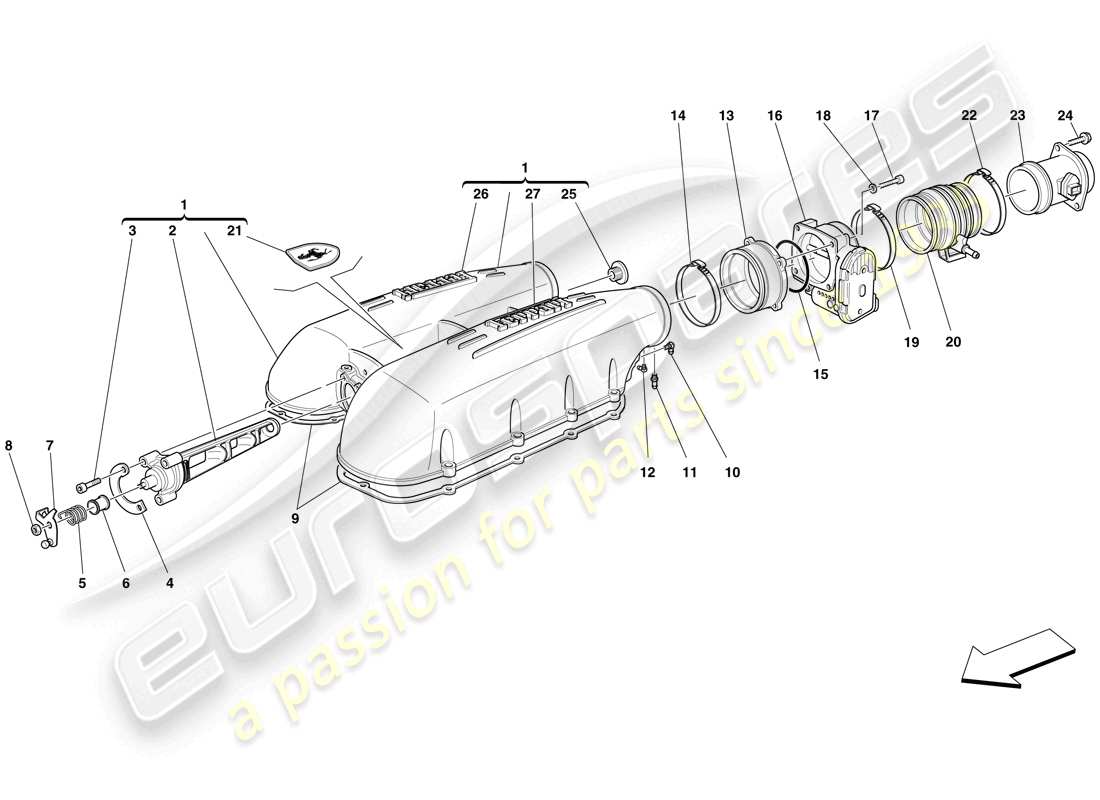 ferrari f430 spider (rhd) copertura del collettore di aspirazione schema delle parti