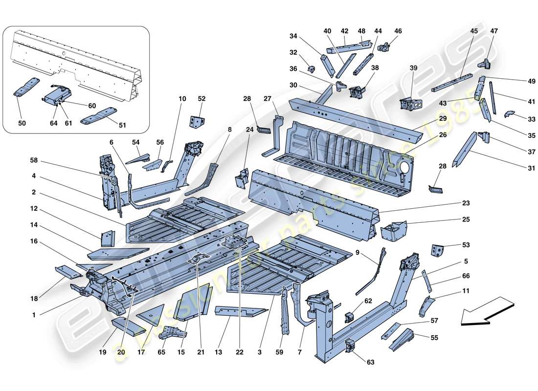 ferrari 458 speciale (rhd) zentrale elemente und paneele teilediagramm