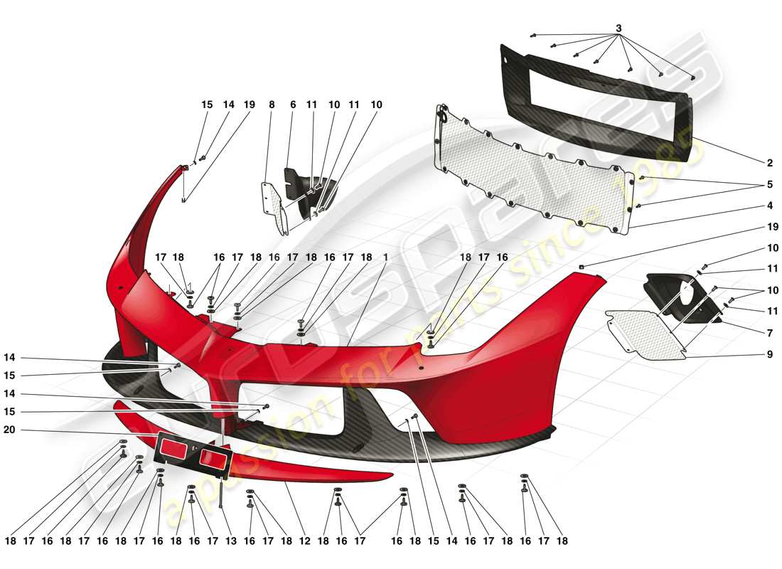 ferrari laferrari (usa) schema delle parti paraurti anteriore