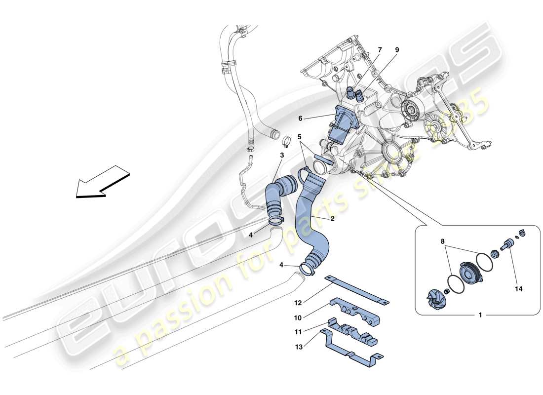 ferrari 458 spider (rhd) raffreddamento - schema delle parti pompa acqua