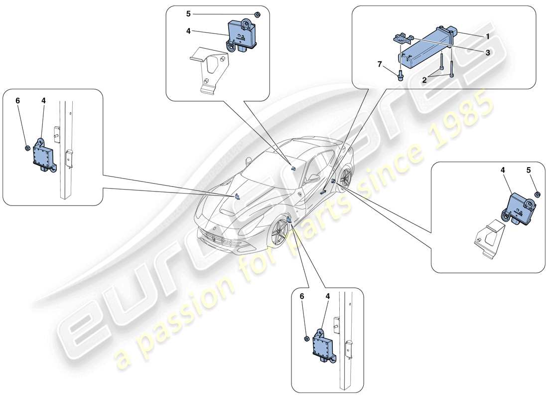 ferrari f12 berlinetta (rhd) sistema di monitoraggio della pressione dei pneumatici schema delle parti