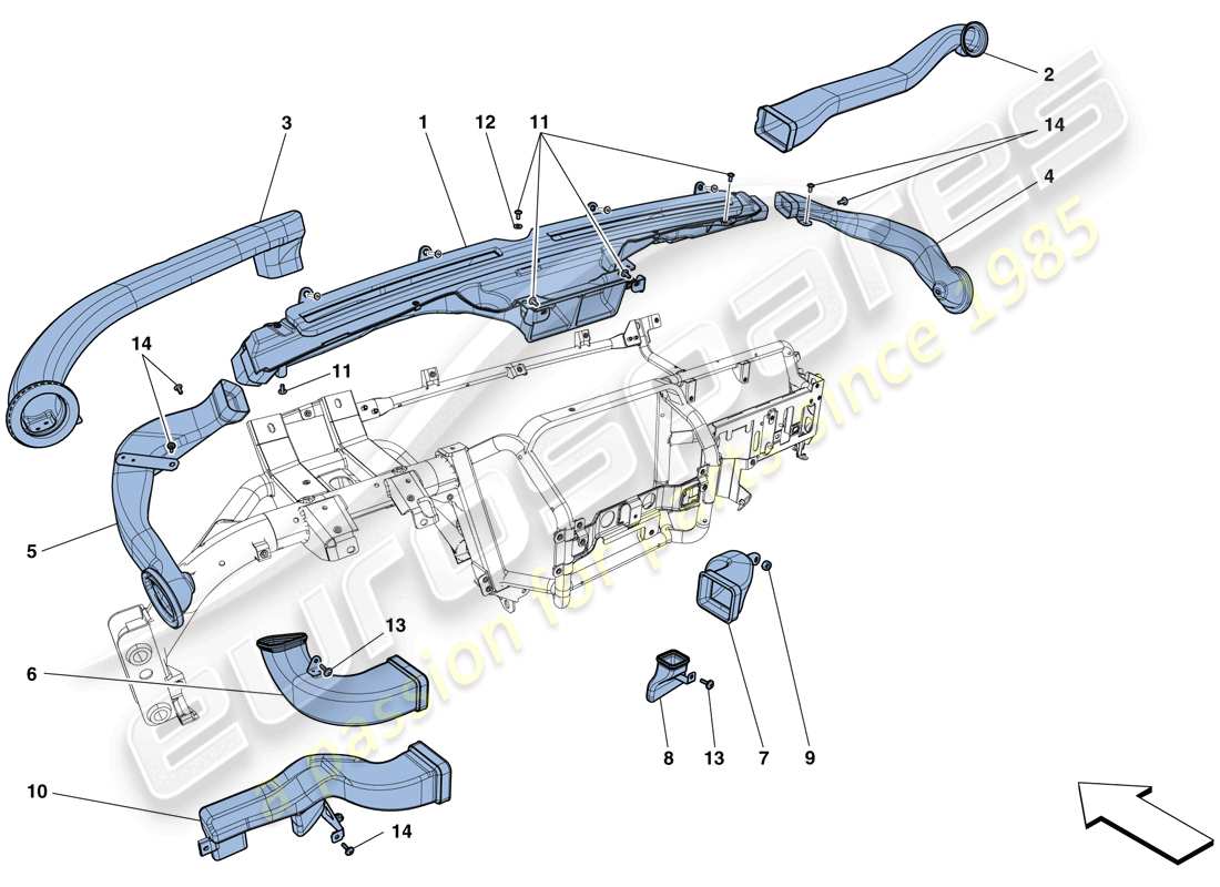 ferrari f12 tdf (rhd) condotti aria cruscotto diagramma delle parti