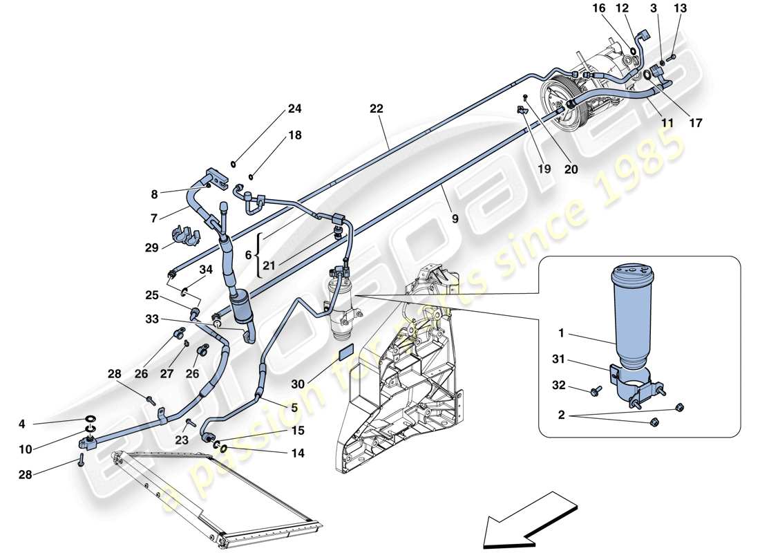 ferrari 458 speciale (europe) sistema ac - schema delle parti freon