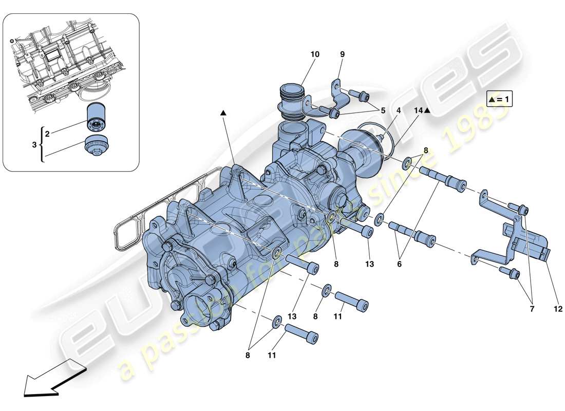 ferrari 812 superfast (rhd) raffreddamento - schema delle parti pompa olio