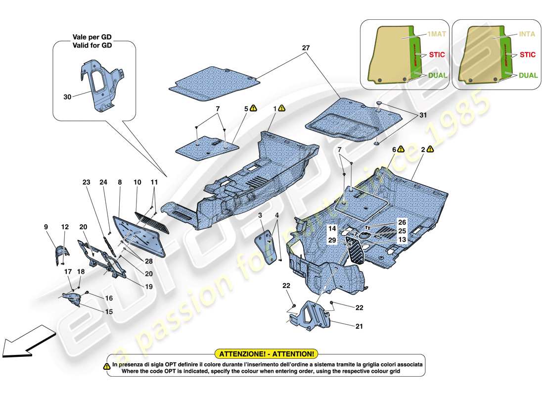 ferrari 812 superfast (usa) tappeti abitacolo passeggero schema delle parti