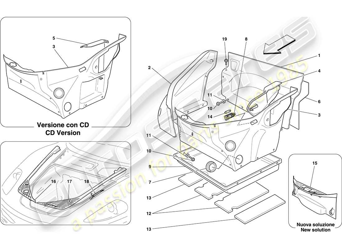 ferrari f430 coupe (rhd) rivestimento vano anteriore diagramma delle parti