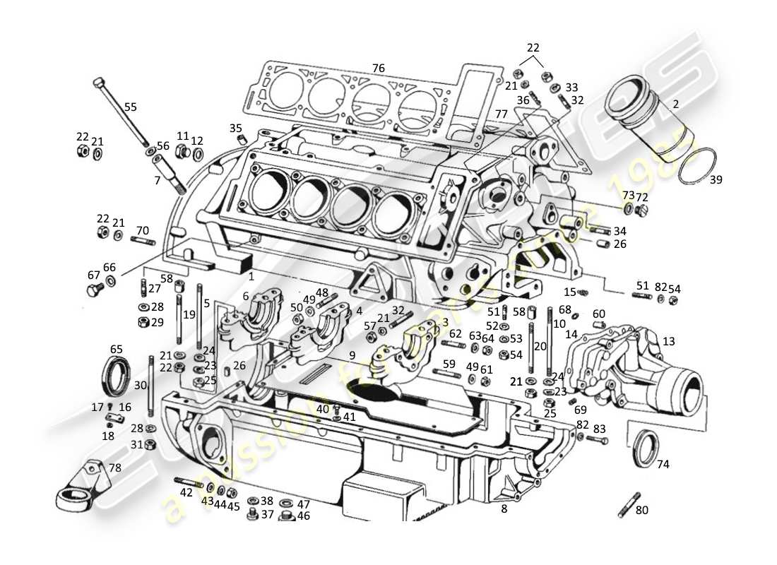 maserati kyalami schema delle parti dell'alloggiamento del motore