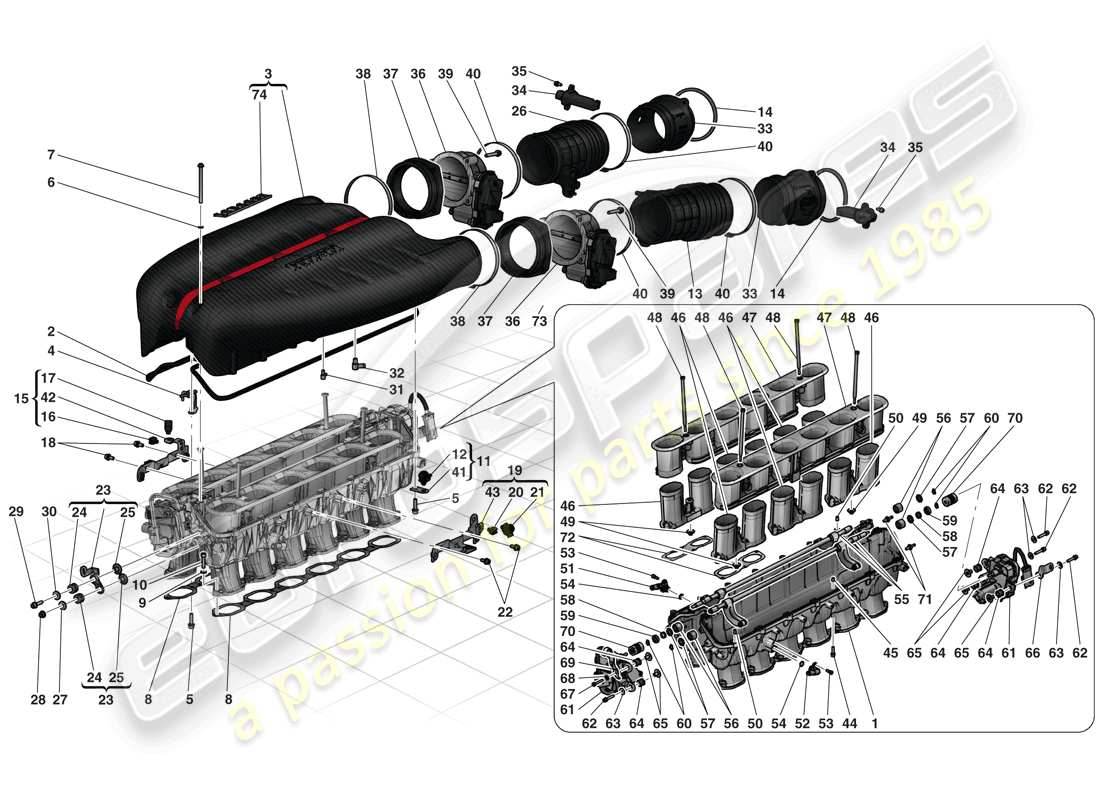 ferrari laferrari (usa) collettore di aspirazione schema delle parti