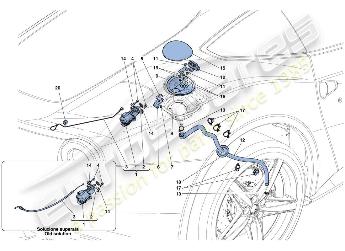 ferrari f12 berlinetta (rhd) sportello e comandi del riempimento carburante diagramma delle parti