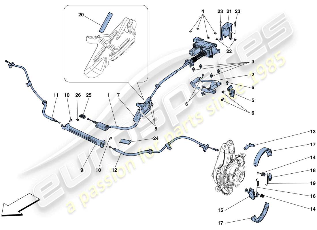 ferrari f12 berlinetta (usa) comando del freno di stazionamento diagramma delle parti