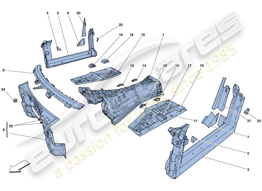 ferrari f12 berlinetta (usa) strutture ed elementi centro del veicolo schema delle parti