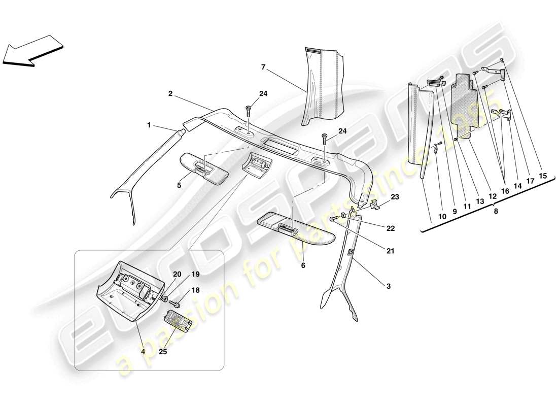 ferrari f430 spider (rhd) rivestimento del pieno e accessori diagramma delle parti