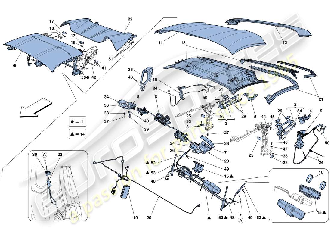 ferrari 458 spider (rhd) tetto diagramma delle parti