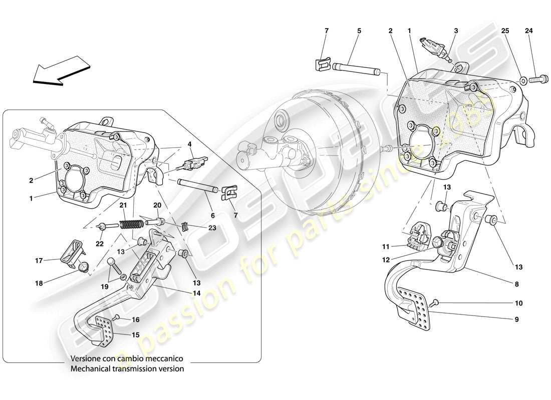 ferrari 599 gtb fiorano (rhd) pedaliera diagramma delle parti