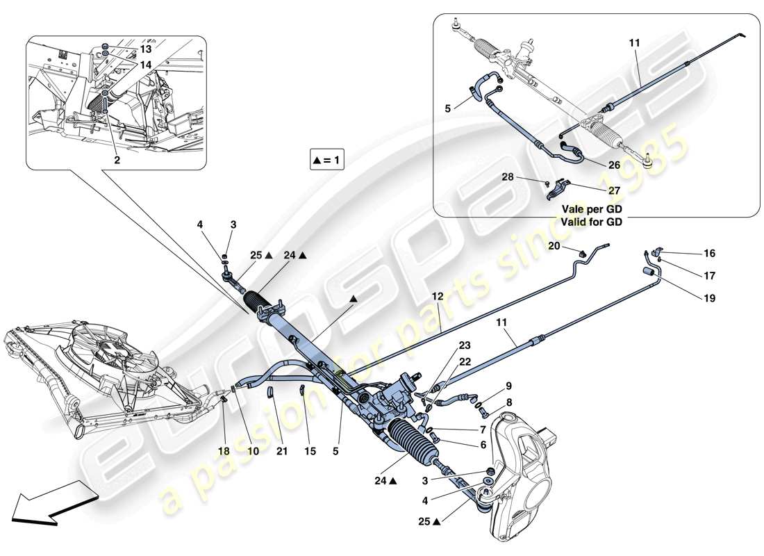 ferrari 488 gtb (europe) scatola sterzo idraulico diagramma delle parti
