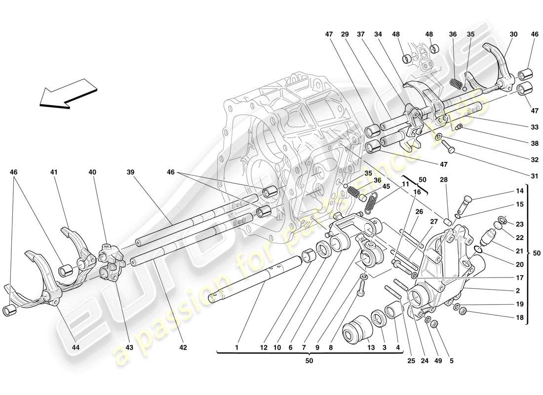 ferrari 612 scaglietti (rhd) comandi interni del cambio diagramma delle parti