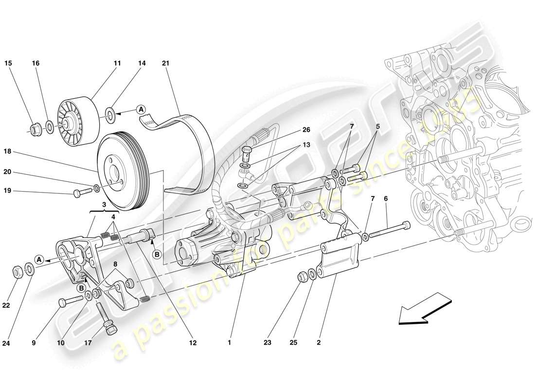 ferrari 612 scaglietti (rhd) schema delle parti della pompa del servosterzo