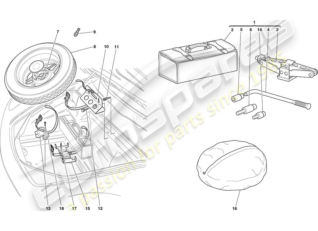 ferrari f430 coupe (usa) ruota di scorta e attrezzi schema delle parti