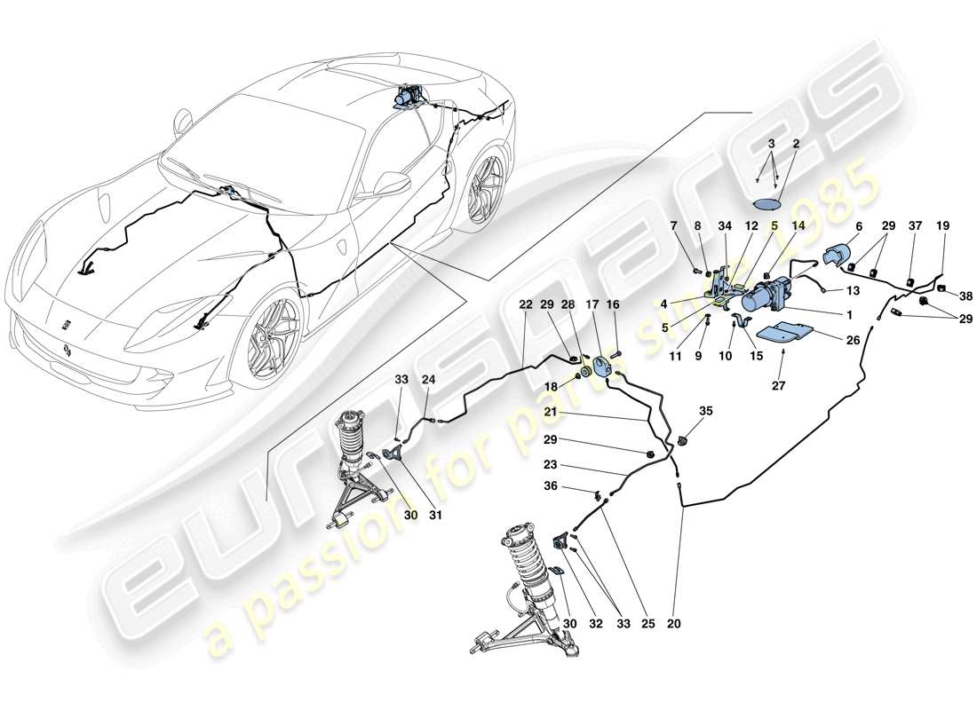 ferrari 812 superfast (rhd) sistema di sollevamento di veicoli diagramma delle parti