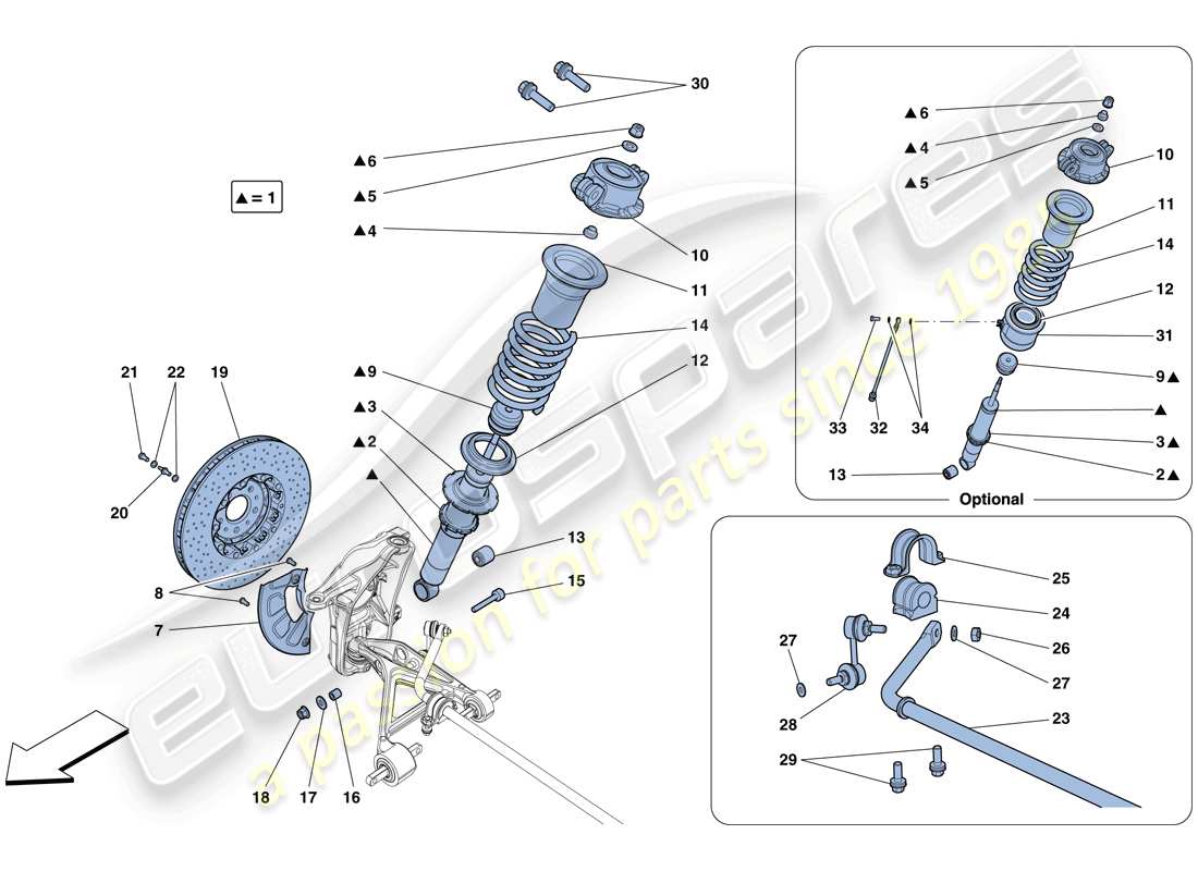 ferrari 488 spider (rhd) sospensione anteriore - ammortizzatore e disco freno schema delle parti