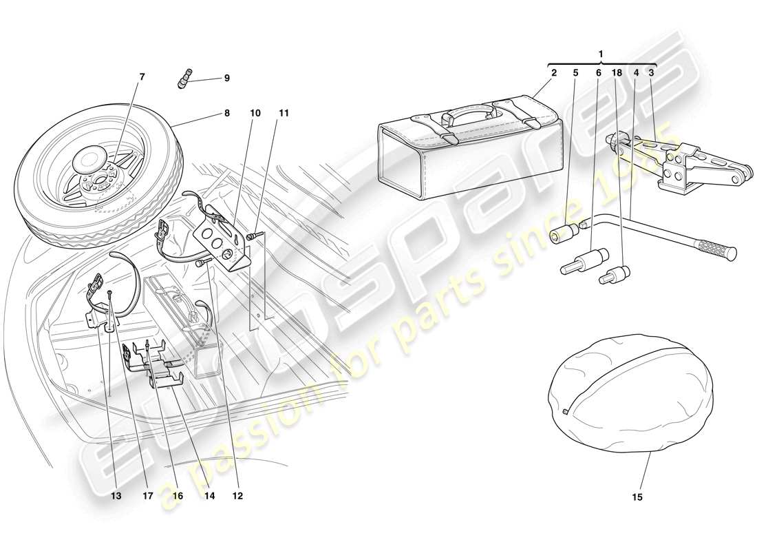 ferrari f430 spider (rhd) ersatzrad und werkzeug teilediagramm
