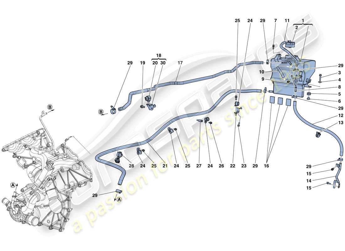 ferrari laferrari aperta (europe) serbatoio di colletzione e tubi schema delle parti