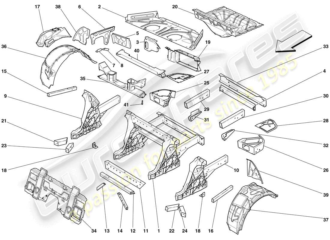 ferrari 599 gto (usa) strutture ed elementi posteriore del veicolo diagramma delle parti