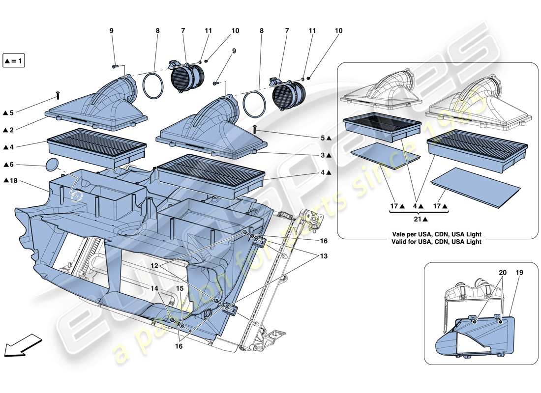 ferrari california t (europe) diagramma delle parti del filtro dell'aria, della presa d'aria e dei condotti